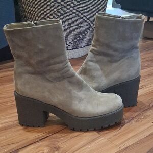 Charles David Taupe Suede Platform Ankle Boots